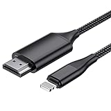 Cable HDMI para iPhone, cable convertidor HDMI de 2 m, i-Phone/Pad/Pod a TV, compatible con OS 11, 12, 13, 14, salida de TV de YouTube, alta definición HD 1080P, color negro