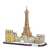 World Brands - 3D Puzzle Eiffel Tower Paris, Jwèt kastèt pou granmoun ak timoun, Modèl pou rasanble, Jwèt kastèt 3D, Kado Amizan, Kilti, Vwayaj soti nan Kay