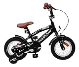 Amigo BMX Fun - Vélo pour enfants 12 pouces - pour enfants âgés de 3 à 4 ans - avec V-Brake, frein arrière, cloche et roues d'entraînement - Noir mat