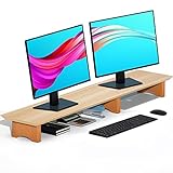 Aothia Soporte para monitor grande, estante de madera para escritorio con patas de corcho ecológico para computadora portátil/computadora/TV/PC/impresoras para accesorios de oficina