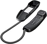 Gigaset DA210 - Teléfono con cable elástico - Espacio para 10 entradas de marcación rápida - Rellamada - Compatible con audífonos - Melodía y volumen del timbre ajustables - Color Negro