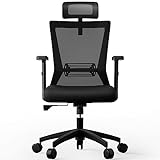Ергономічне офісне крісло OUSFOT, з регульованою висотою та підголівником, з регульованими по висоті підлокітниками, дихаючою брезентовою спинкою, поперековою підтримкою, поворотом на 360°, чорний