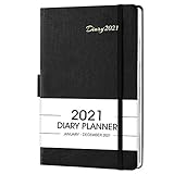 Agenda 2021 dia pagina, A5 Diario 2021 de enero a diciembre, Planificador diario con cubierta de cuero, bolsillo interior y 16 páginas de notas adicionales, 21x14.8cm