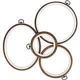 Curtzy Pack of 4 Circular Plastic Embroidery Frames with Wood Design 10,5 ຫາ 17 cm - Embroidery Frames with Hanging - Display Frame for Crafts and Sewing