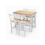 Merkahome - Високий кухонний стіл з 4 табуретами - Барний стіл з 4 білими та дубовими табуретами, 108x60 (Лукас і Макс)