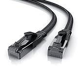 Primewire – 7,5m - Cable de Red Plano Cat 8.1-40 Gbits - Gigabit Ethernet LAN con Conector RJ45 - Revestido de Tela - Blindaje S FTP Pimf - Compatible CAT6 CAT7 - para Switch Rúter Modem PC Smart-TV