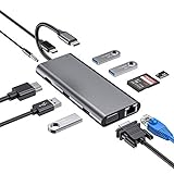 Hub USB C, 11 en 1 Adaptador USB C con HDMI 4K, 1080P VGA, RJ45 Gigabit Ethernet, lectores de tarjetas SD / TF, USB 3.0 / 2.0, USB C Power Delivery, Compatible para MacBook Pro y más