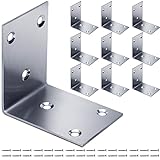 ANVINKU Suportes de metal 10 peças, 65 x 65 x 48 x 1,7 mm Suporte de ângulo de aço inoxidável, suporte de parede de madeira com 60 parafusos, suporte de metal resistente (10 peças)