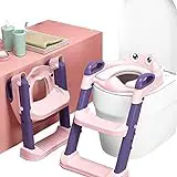 Sinbide Adaptador WC para Niños Asiento Plegable con Escalera Ajustable para Bebés Reductor WC de Inodoro Aseo Asiento de Inodoro Orinal Bacinica para Bebés y Niños 1-8 Años (Rosa)