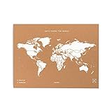 Miss Wood Map L, Carte du monde en liège, 45 x 60 cm, Naturel / Blanc