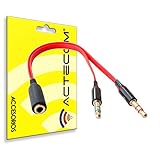 ACTECOM Cable Divisor 1 Mini Jack 3.5mm Hembra TRRS a 2 AUX Macho TRS Splitter Y Separador de Audio Micrófono Auriculares Rojo