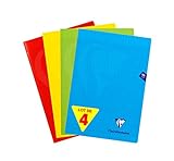Clairefontaine，294161AMZ，4 件裝裝訂筆記本，Mimesys，A4（21x29,7 厘米），96 頁，大方塊，白紙 90 克，聚丙烯（藍色、紅色、黃色、綠色）