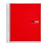 Miquelrius 42003 - Cuaderno A5, 200 hojas (franjas de 8 colores), cuadrícula 5 mm, tapa de polipropileno, color rojo