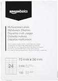 Amazon Basics - Etiquetas de dirección multiusos, 70.0mm x 36.0mm, 100 hojas, 24 etiquetas por hoja, 2400 etiquetas
