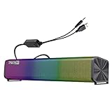 GUIRUO Altavoces USB para ordenador con cable RGB, alimentados por USB, con 2 diafragmos, control de volumen estéreo, poderoso para PC, escritorio, teléfono, color negro