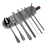 QH-Shop Bestik i rustfrit stål Bærbare redskaber Genanvendelige knivgaffelske til udendørs hjemmekontor 8 stk.