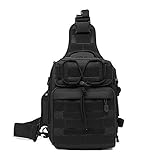 HUNTVP ტაქტიკური ზურგჩანთა მხრის ჩანთა Sling ჩანთა გულმკერდის პაკეტი სამხედრო სტილის მამაკაცის წელის პაკეტები ჯვარედინი ზურგჩანთა ჩანთა, შავი