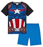 Marvel Pijama Niño Verano Conjunto 2 Piezas Pijama Corto de Superhéroes Pijama Spiderman Avengers Hulk Capitán América Ropa Niño 2-14 Años (Azul Captain America, 9-10 años)