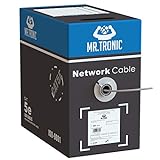 Mr. Tronic 305m Cable de Instalación Red Ethernet Bobina | CAT5E, AWG24, CCA, UTP | LAN Gigabit de Alta Velocidad | Conexión a Internet | Ideal para PC, Router, Modem, Switch, TV (305 Metros, Gris)