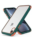 MobNano Funda para iPhone XR Silicona Transparente PC/TPU Bumper Antigolpes Caso para iPhone XR Verde Oscuro/Naranja