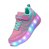 Skybird-UK Zapatos Luminosos LED con Ruedas Dobles, ultraligeros, retráctiles, para Exteriores, 7 Colores, Cambio de Color, Zapatillas de Skateboarding, vibración, Intermitentes, Gimnasia, Zapatillas