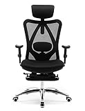 SIHOO Chaise de bureau inclinable ergonomique avec repose-pieds, chaise d'ordinateur avec dossier haut et accoudoir réglable, maille confortable et roues lisses (noir)