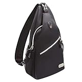 MOSISO 斜挎包胸包，耐用滌綸胸肩不平衡健身房輕便斜挎包挎包戶外遠足背帶包，黑色