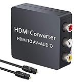 eSynic HDMI a RCA Convertidor de Video HDMI a Compuesto AV con Interfaz de Audio Coaxial Toslink Spdif Soporte PAL NTSC con Cable Óptico para PC Laptop PS3 TV STB VCR Cámara DVD