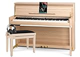 Classic Cantabile UP-1 LA Piano Vertical Digital - 88 Teclas con Peso - Teclado electronico con USB, MIDI, 40 voces, 256 polifonía - Organo musical Set con Banqueta y Auriculares - Roble Claro