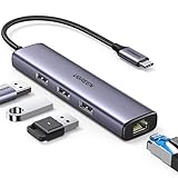 UGREEN Hub USB C a Ethernet 4 en 1 1000 Mbps Adaptador Tipo C Thunderbolt 3 a Gigabit RJ45 Multipuertos Hub Compatible con MacBook Pro 13/14/16 Air, iMac, iPad, DELL XPS, Xiami Mi12 y Galaxy S22 S21