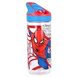 Spiderman | Botella De Tritan Reutilizable Para Niños | Cantimplora Reusable Con Sistema Antigoteo Y Pajita De Silicona - Facil Apertura Con Botón - Sin Bpa - Capacidad: 620 Ml