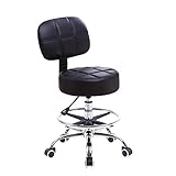 كرسي عمل KKTONER مصنوع من جلد البولي يوريثان دائري الشكل مع مسند ظهر قابل للتعديل باللون الأسود