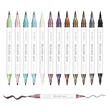 GC QUILL Metallic Markers Set of 12 with Fine Tip and Brush for Scrapbooking, Crafts, Painting, Drawing, for Rock, Metal, Wood, Stone, Fabric and Ceramics