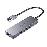 AUKEY Hub USB 3.0 de 4 Puertos de Datos Ultrafino de Aluminio USB Data Hub para Apple MacBook Air, Mac Pro/Mini, Microsoft Surface Pro, DELL XPS 15 - Gris Espacial