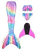 DNFUN Mädchen-Meerjungfrauenschwänze mit Monoflosse zum Schwimmen inklusive Meerjungfrauen-Bikini-Badeanzug