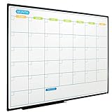 JILoffice 幹擦日曆，磁性白板，48" x 36" 月曆，壁掛式黑色鋁框，適用於辦公室、家庭和學校