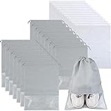 25 skoopbevaringsposer Støvtæt snørepose Bærbar vandtæt ikke-vævet skotaske med gennemsigtig åbningspakke (grå, hvid)