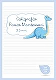 蒙特梭利圖案書法3.5毫米：直紋筆記本-蒙特梭利圖案筆記本-兒童書法筆記本-A4藍色恐龍（蒙台梭利書法）