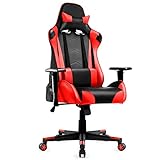 Chaise de jeu de course, chaise de jeu ergonomique IntimaTe WM Heart, chaise avec appui-tête et coussin lombaire, cuir synthétique PU, pour joueurs PC Gamer (rouge)