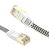 Cable Ethernet 3 metros, Cable Internet 3m Cat 7 Cordón Remiendo Cable de red de Nylon Trenzado de Alta Velocidad, Cable Lan Plano Blindado RJ45 para Switch, Rúter, Módem, PC