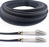 Elfcam - Cables de Fibra Óptica Blindados LC/UPC a LC/UPC OM3 Multimodo Duplex 50/125um LSZH, para Instalaciones en Exteriores e Interiores, Negro (200M)