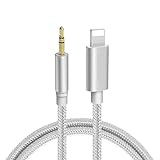 Cable Auxiliar para iPhone a Cable Auxiliar de 3.5 mm para iPhone 11/XS/X/XR/8/7/iPad/iPod Compatible con estéreo de automóvil/Auriculares/Altavoces Compatible con Todo el Sistema iOS-Plata