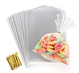 ilauke Bolsa de plástico transparente,200 bolsas de polipropileno de 15 x 20 cm,bolsa de caramelo,bolsa transparente, regalo con lazos trenzados,10 cm para galletas,caramelos,joyas,chocolate,regalo