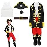 Cloudkids Disfraz de Capitán Pirata para Niños (M 4-6 años) Disfraz de Halloween Cosplay Traje de Pirata para los niños - Infantil Disfraces Incluye Sombrero Parche y Cinturón