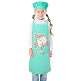 Beinou - Delantal infantil ajustable para niños, diseño de tiburón de unicornio con 2 bolsillos para niños, pintura para cocinar y cocinar