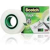 Scotch Magic Cinta Adhesiva Invisible - 1 Rollo de 19mm x 33m - Cinta Adhesiva de Uso General para Reparación, Etiquetado y Sellado de Paquetes y Documentos