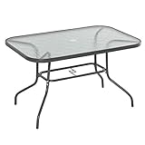 Outsunny Rectangular Metal Outdoor Garden Table Curved Edges with Umbrella Hole Capacity 70kg Tempered Glass 120x80x70 cm Charcoal Gray