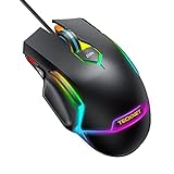 Високопродуктивна дротова ігрова миша TECKNET, 8 регульованих точок на дюйм до 16000, 9 програмованих клавіш, 11 режимів підсвічування, ергономічна ігрова миша RGB для комп’ютерних ігор