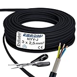 NYY-J Підземний кабель 3 x 2,5 мм² – мм² – Точний метр – Міцний кабель живлення – Чорний ПВХ – Вибір із кроком 1 метр – Доступна багато довжин