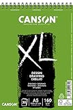 Canson XL，繪圖紙，淺色，160 克，短邊螺旋，A5-14,8x21 厘米，白色，30 張